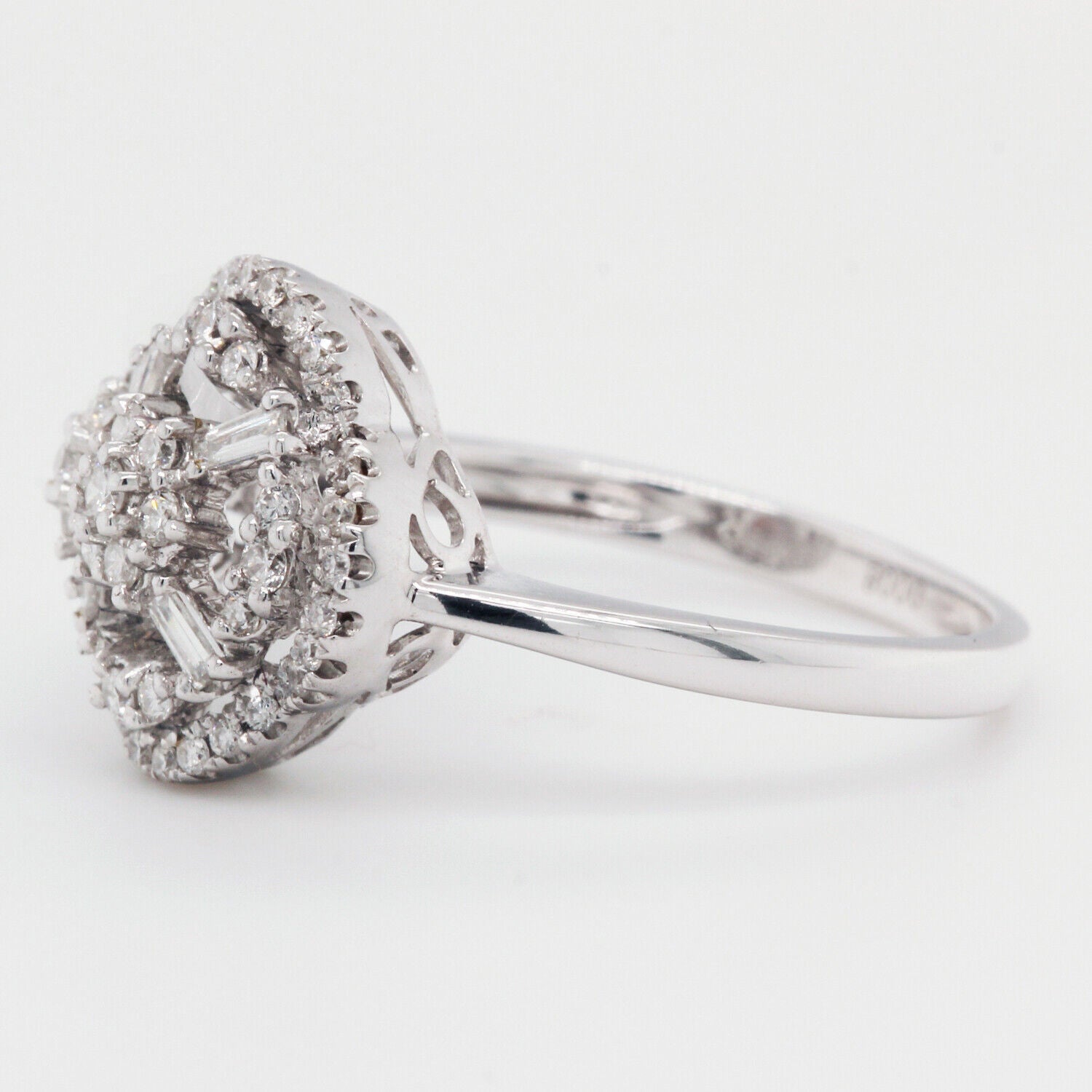 Round Diamonds and Baguettes Rose Ring 0.37 TCW 18k White Gold
